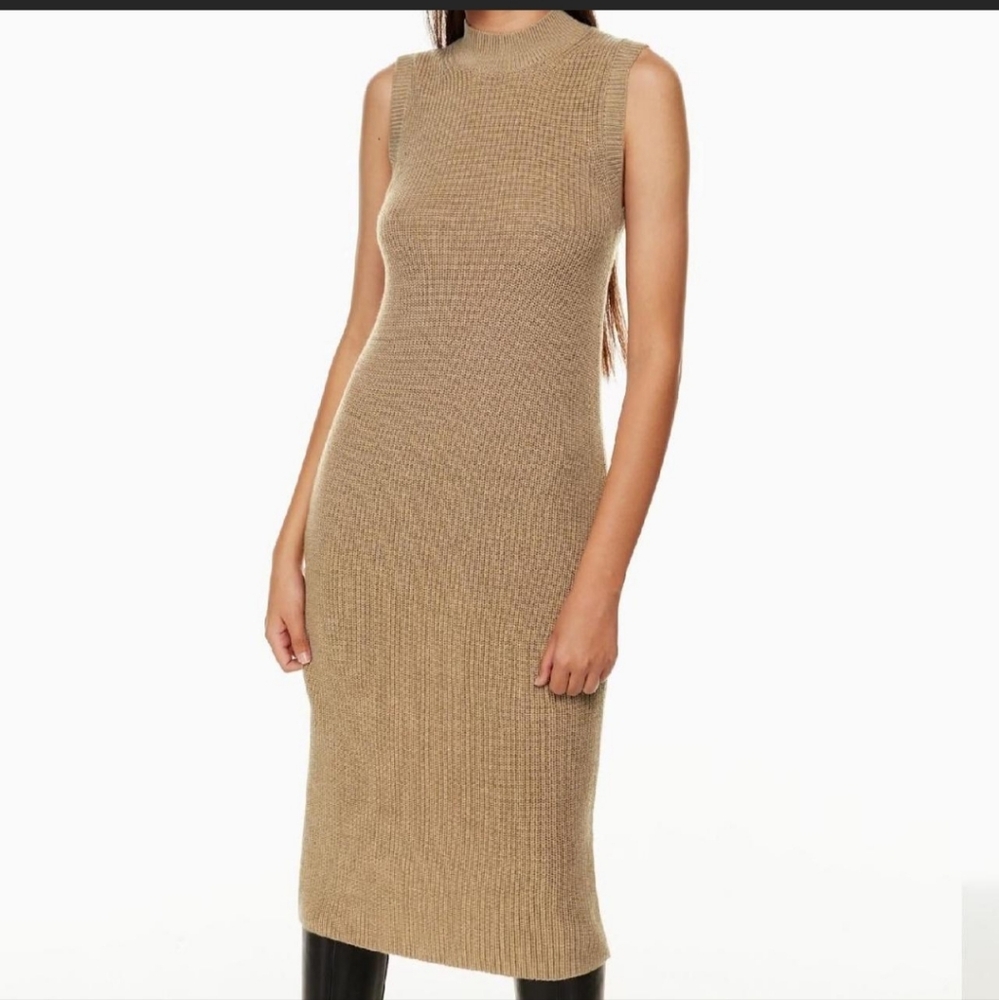 Babaton Merino Wool Mockneck midi Drees camel Size 2 xs